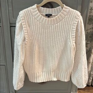 Rails Cream Sweater with Eyelet Sleeves